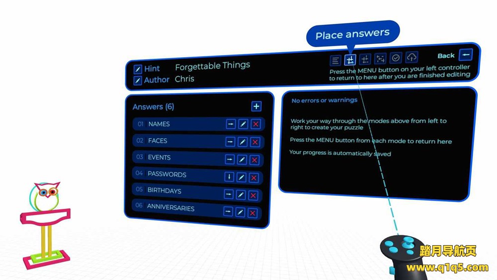 Meta Quest 游戏《猫头鹰词块》Arthur Owls Word Block